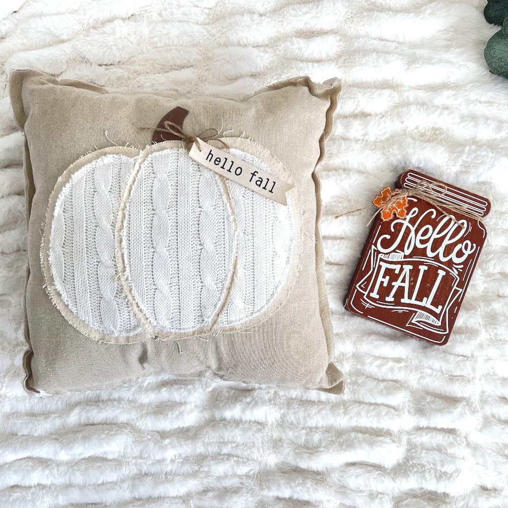 Hello Fall Home Décor Bundle, Autumn Décor, Farmhouse Pillow & Wall Art Bundle